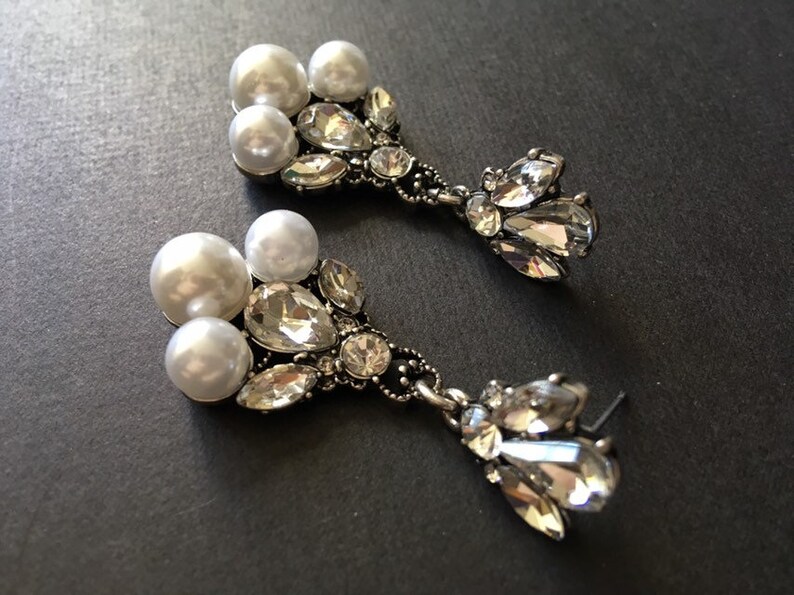 SALE Vintage earrings, dangling earrings, crystal earrings, pearl earrings, bridal jewellery, wedding jewelry, drop earrings image 6