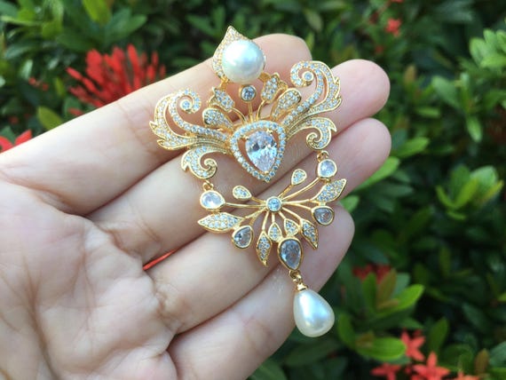 gold brooch pin for dress Shoppinggo Brooch Flower 1 piece Quilt Pin Stole Pin Scarf Fastener Safety Pin Circle Pearl One Point Muffler Mama Suit Party Dress main image 1