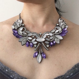 Amethyst necklace, purple bridal necklace, crystal bridal set, purple jewelry, statement necklace, wedding jewelry set, wedding set, prom