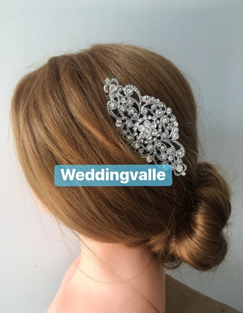 Wedding hair comb, bridal hair comb, Victorian hair comb, silver vintage hair accessory, bridal hair piece, crystal wedding, wedding hair image 5