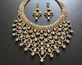 Gold wedding necklace set, Swarovski gold crystal necklace, bridal earrings, wedding jewelry, bridal jewelry, jewelry set, gold jewellery