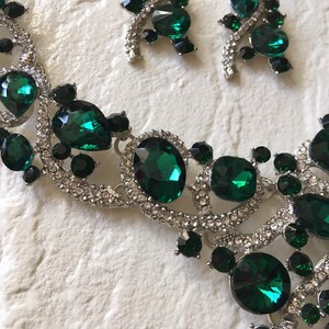 SALE - Emerald necklace set, crystal bridal necklace, jewelry birthstone, thanksgiving gift, birthday gift for her, wedding jewelry set image 4