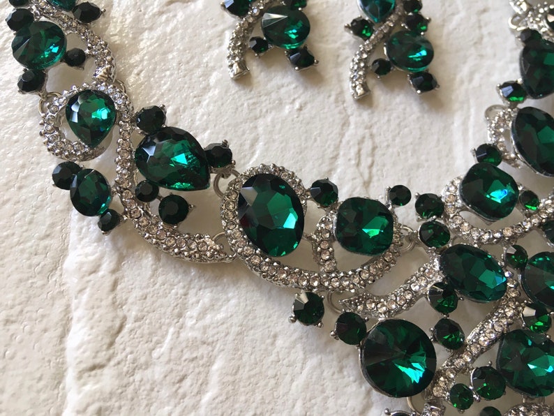 SALE - Emerald necklace set, crystal bridal necklace, jewelry birthstone, thanksgiving gift, birthday gift for her, wedding jewelry set image 4