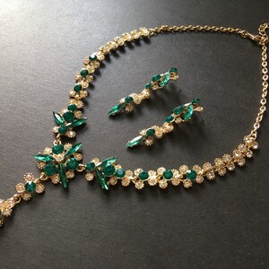 Green crystals necklace, wedding necklace, birthstone jewelry, bridal necklace, rhinestone necklace, wedding set, jewelry set