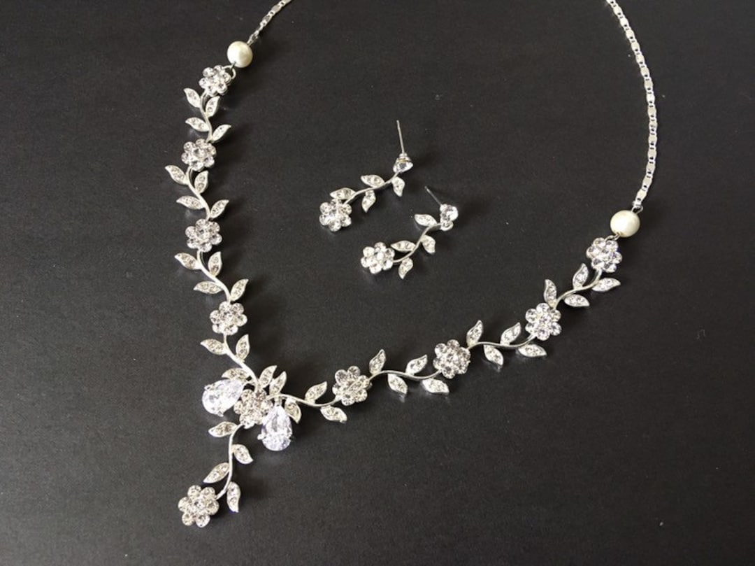 Silver Wedding Necklace Rhinestone Necklace Bridal Necklace - Etsy