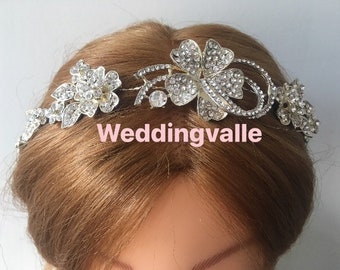 SALE - Wedding tiara, rhinestones crystals tiara, flowers headpiece, bridal tiara, rhinestones headband, crystals headpiece, silver tiara