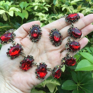 Ruby red bridal necklace, Garnet ruby wedding necklace, bridal jewelry, red crystal set, crystal bridal necklace, red garnet necklace set