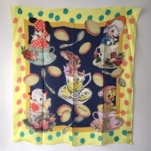 SALE - Animal scarf, silk scarf, printed scarf, stylish rabbit scarf, square scarf, gift for daughter, birthday gift, gift for girlfriend