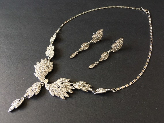 SALE Silver Necklace Rhinestone Crystal Necklace Wedding - Etsy