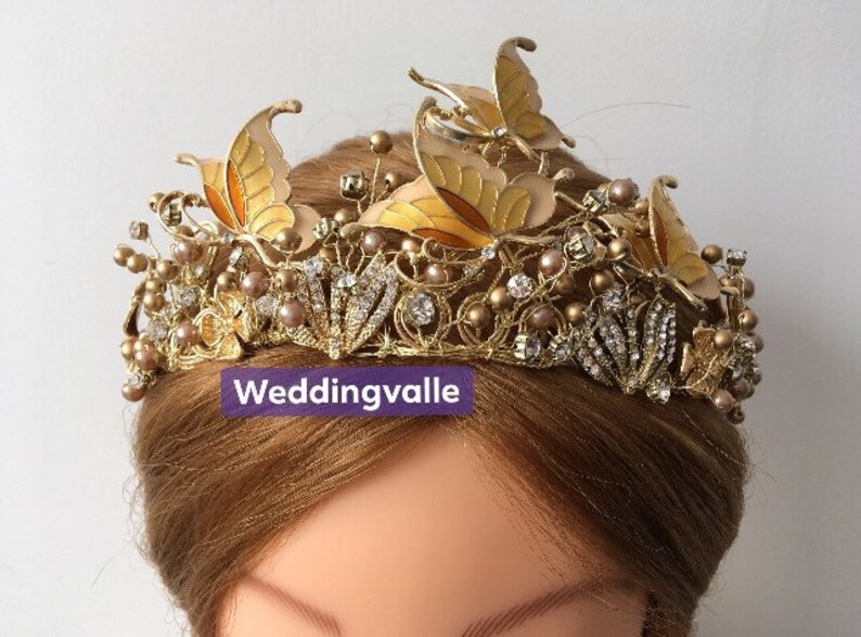 bridal hair fairy headpiece wedding crown brides headpiece bridal tiara hair accessory fairy crown Gold butterflies crown