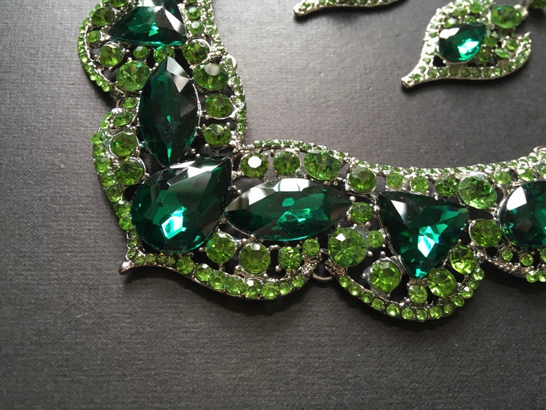 Victorian emerald crystal necklace, wedding necklace, wedding jewelry, bridal necklace, rhinestone necklace, wedding set, bridal jewelry set image 4