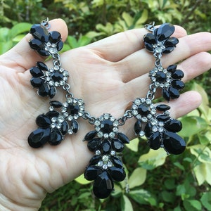 SALE - Black necklace, black bridal necklace, crystal necklace, wedding necklace, statement necklace, evening necklace, black jewelry