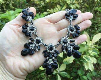 Gothic black necklace, black bridal necklace, black crystal necklace, wedding necklace, statement necklace, evening necklace, black jewelry