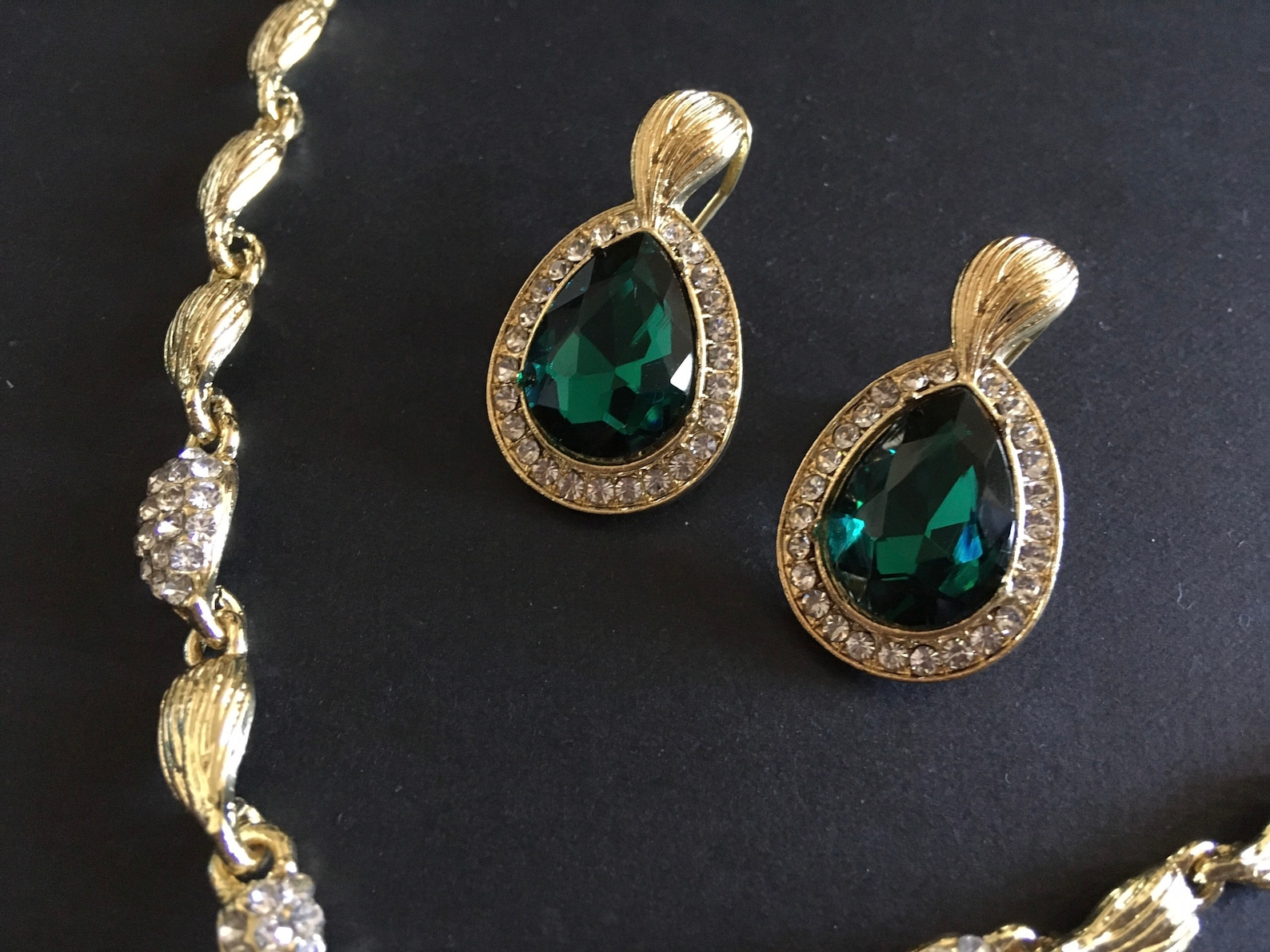 Green Emerald Necklace Rhinestone Necklace Crystal Necklace Etsy