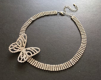 SALE - Butterfly jewelry, crystal choker necklace, Girly Princess Jewelry, birthday gift, prom jewelry, prom necklace, statement necklace