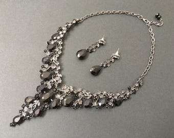 Black Necklace Set, Wedding Jewellery Set, Black Bridal