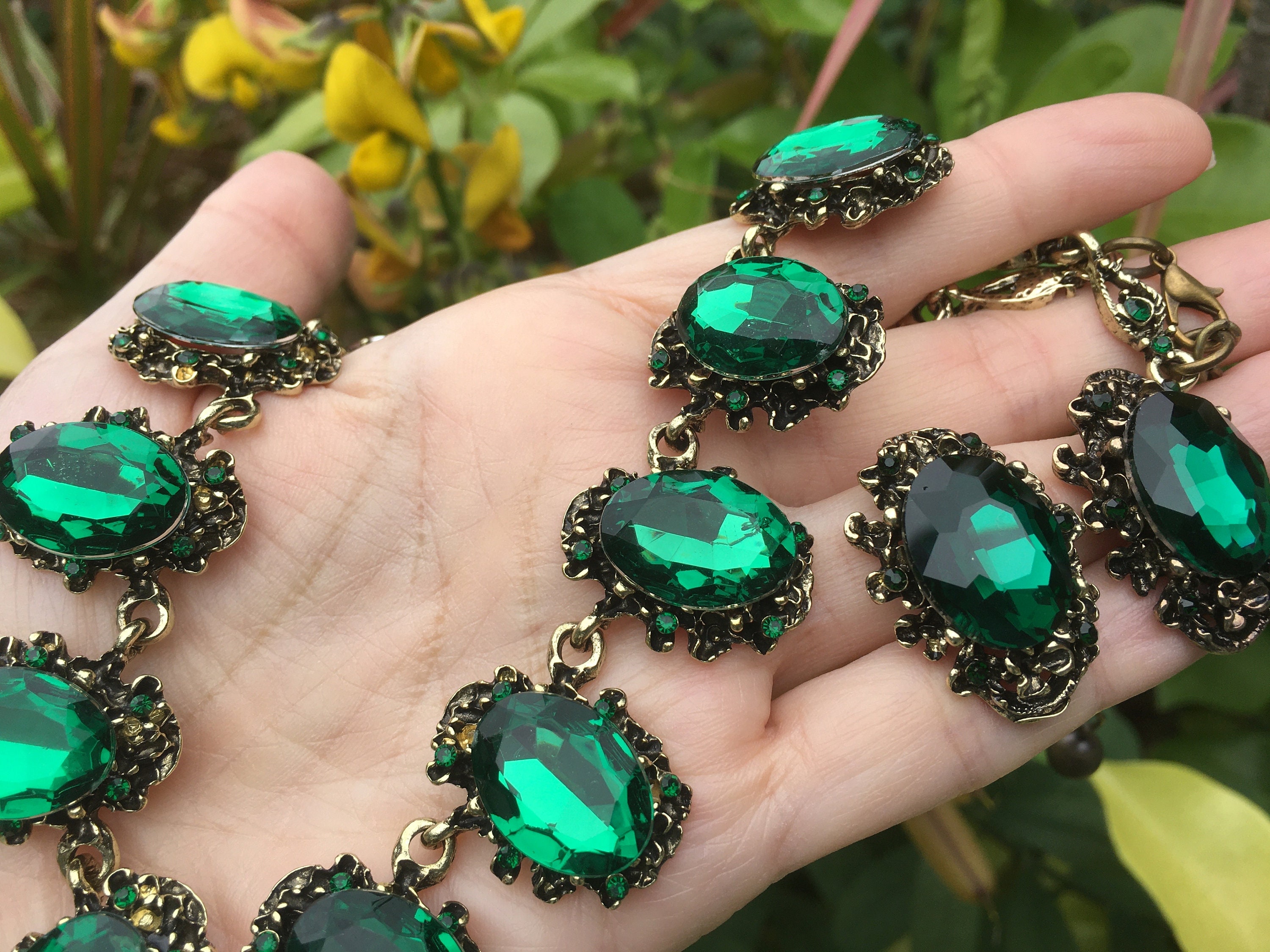 Parure Bijou Strass Vert Cristal Métal Doré - Sans Nickel, Neuve Avec étiquettes