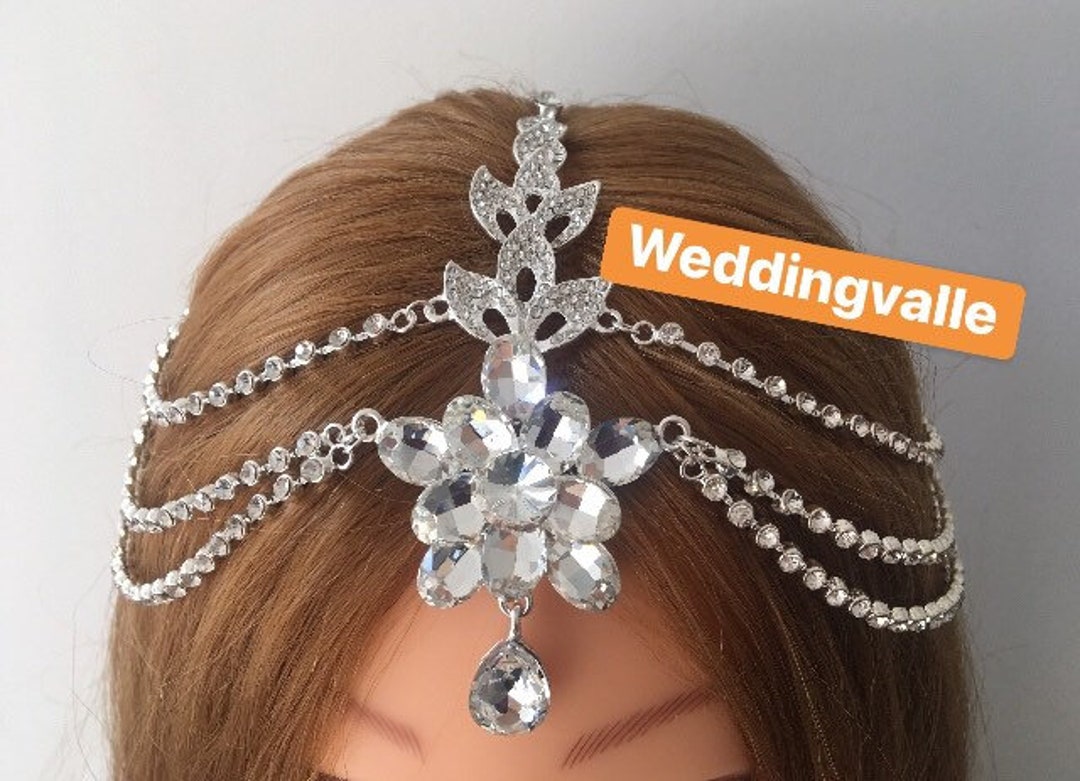 Floral Wedding Rhinestone Drape Rose Flower Leaf Headband Etsy