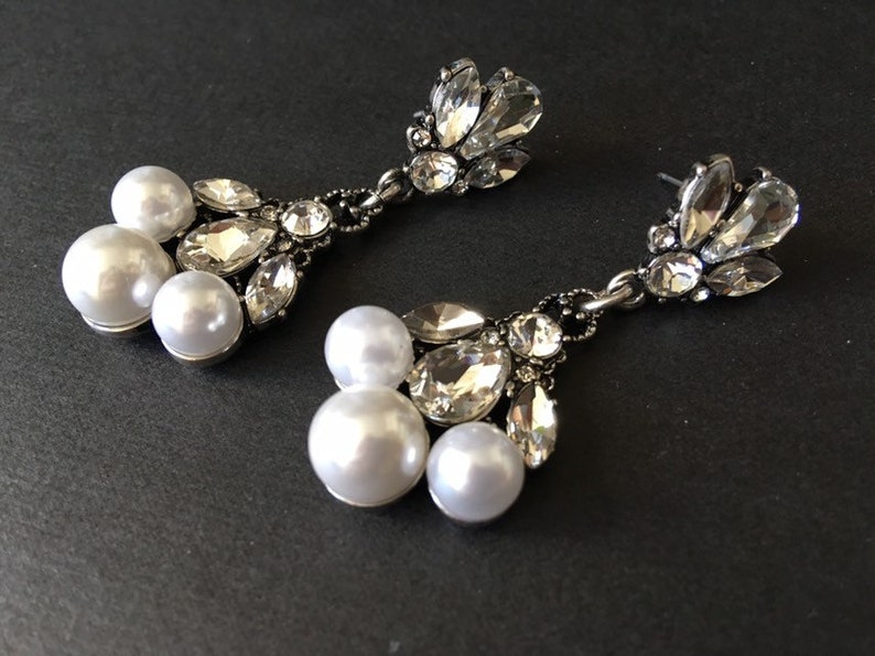 SALE Vintage earrings, dangling earrings, crystal earrings, pearl earrings, bridal jewellery, wedding jewelry, drop earrings image 1