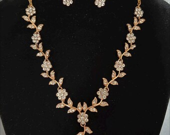 Goldkette, Strasskette, Kristall-Brautkette, Statement-Kette, Hochzeitsset, Geburtstagsgeschenk für sie, florale Hochzeit