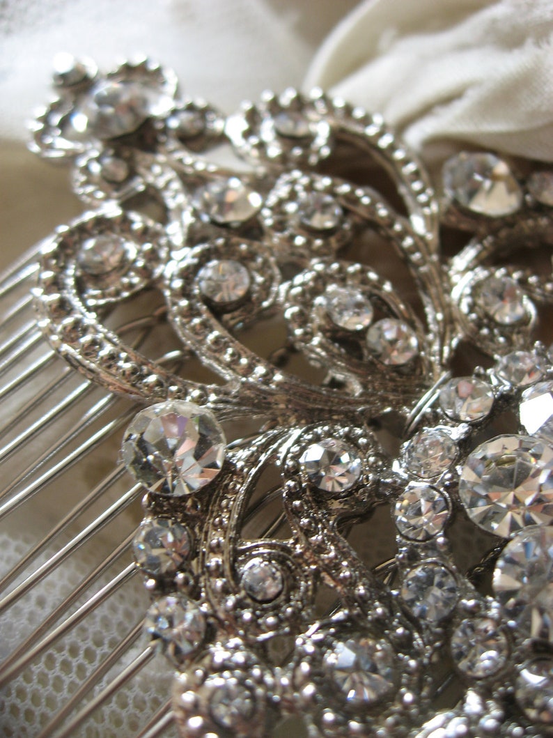 Wedding hair comb, bridal hair comb, Victorian hair comb, silver vintage hair accessory, bridal hair piece, crystal wedding, wedding hair image 6