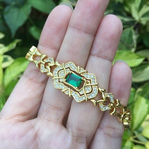 Bracelet en or, bracelet en cristal, bracelet en émeraudes, cadeau pour une mère, bracelet de demoiselle d&#39;honneur, bijoux de grand-mère, bracelet de mariée, bijoux tendance