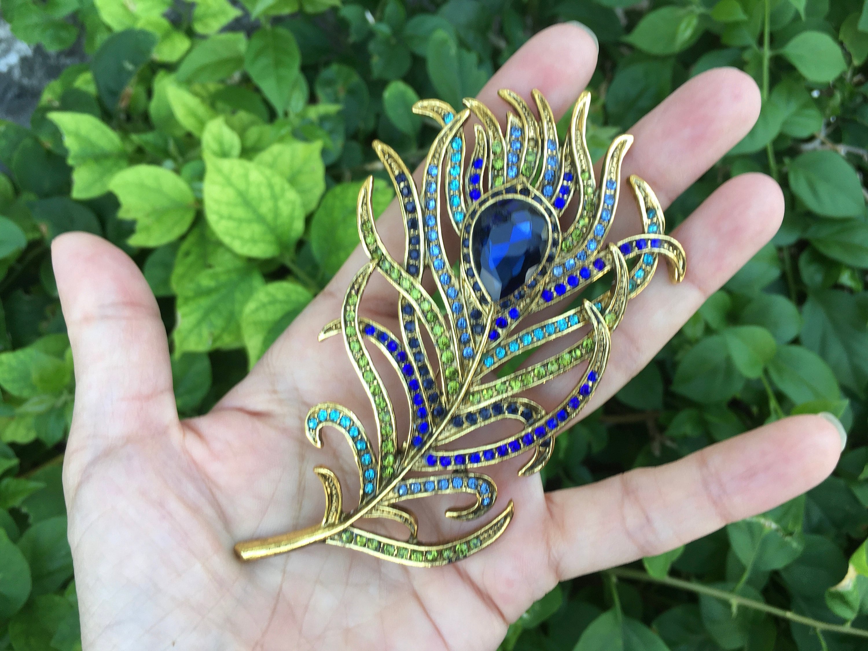 Gold-Tone Crystal & Pearl Feather Brooch with Black Feathers SNEAK PEEK: With rhinestone-encrusted wings and pearled  main image 2