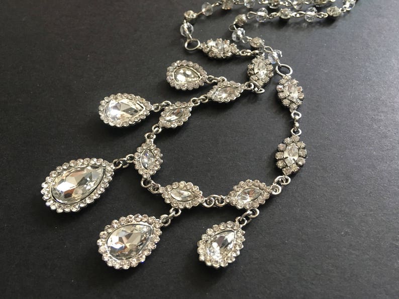 bridal necklace SALE Love teardrops wedding bridal rhinestones crystals chandelier teardrop jewelry set engaged rhinestones necklace
