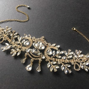Gold wedding choker, crystal bridal choker, teardrop necklace, bridal necklace, crystal wedding necklace, cocktail party necklace, prom