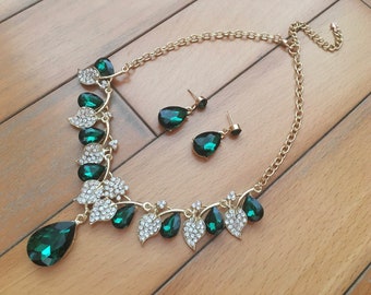 Joyas de esmeraldas, joyas de lujo verdes, collar de cristal dorado, regalo para el Día de la Madre, regalo de cumpleaños, regalo de aniversario, collar de piedra natal.