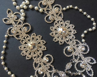 SALE - Floral wedding, bridal rhinestone necklace, crystal necklace, shoulder necklace, bridal jewelry, wedding necklace, pearl necklace