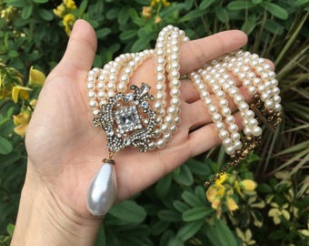 Pearl necklace wedding jewelry, 1920s wedding Gatsby flapper necklace, bridal jewelry, wedding brides, statement necklace, Victorian jewelry