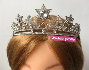 Victorian wedding crown, rhinestone crystal headpiece, wedding crown, star headpiece, dimante tiara, bridal hair piece