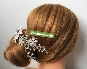 VENTE - Diadème de fleurs, diadème de cristaux de strass, cheveux de mariage, diadème de mariée, accessoires pour cheveux, cheveux de mariée, mariage floral, diadème argenté