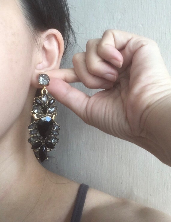 Black Earrings, Black Stone Earrings, Crystal Earrings