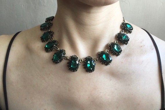 Emerald Green Bridal Necklace, Green Jewelry Set, Statement