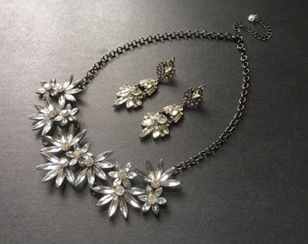 SALE - Costume necklace set, rhinestone jewelry, statement jewelry, black jewelry, prom necklace, birthday gift