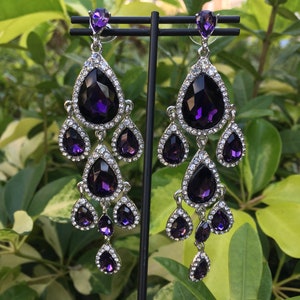 Amethyst earrings, purple earrings, bridal jewelry, prom earrings, wedding earrings, chandelier earrings, long drop earrings, birthstone
