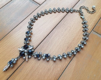 Sapphire wedding necklace, crystal bridal necklace, navy blue wedding jewelry, prom necklace, statement jewellery, dark blue necklace