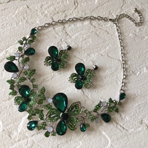 Emerald green necklace set, crystal bridal necklace, bridal set, crystal jewelry, wedding jewelry, wedding set, birthstone jewelry set