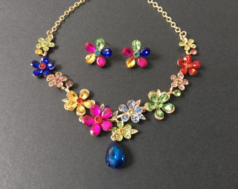 フラワーガールジュエリーセット、フラワーイヤリングネックレスセット