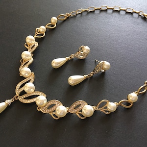 Bridal necklace set, wedding bridal pearl necklace, white pearl bridal jewelry, statement necklace, bridal necklace, gold necklace