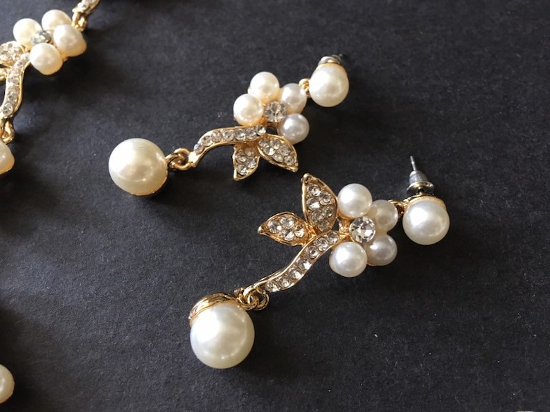 wedding necklace statement necklace rhinestones crystals necklace bridal necklace Romantic gold necklace pearls necklace wedding set