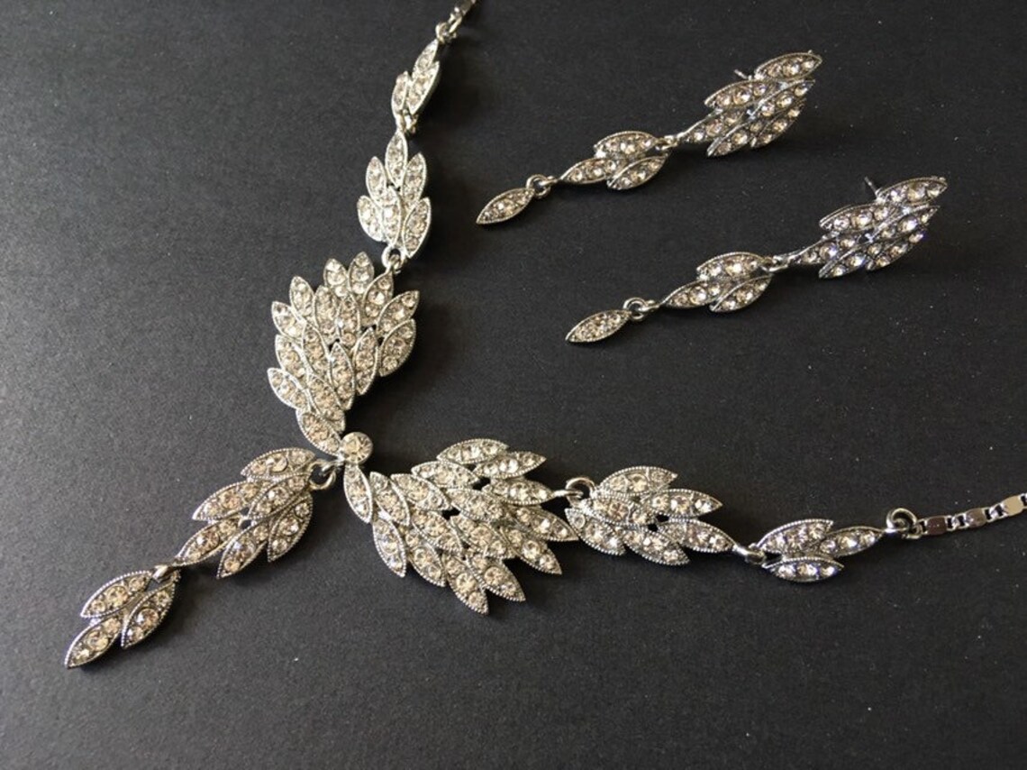 SALE Silver necklace rhinestone crystal necklace wedding | Etsy