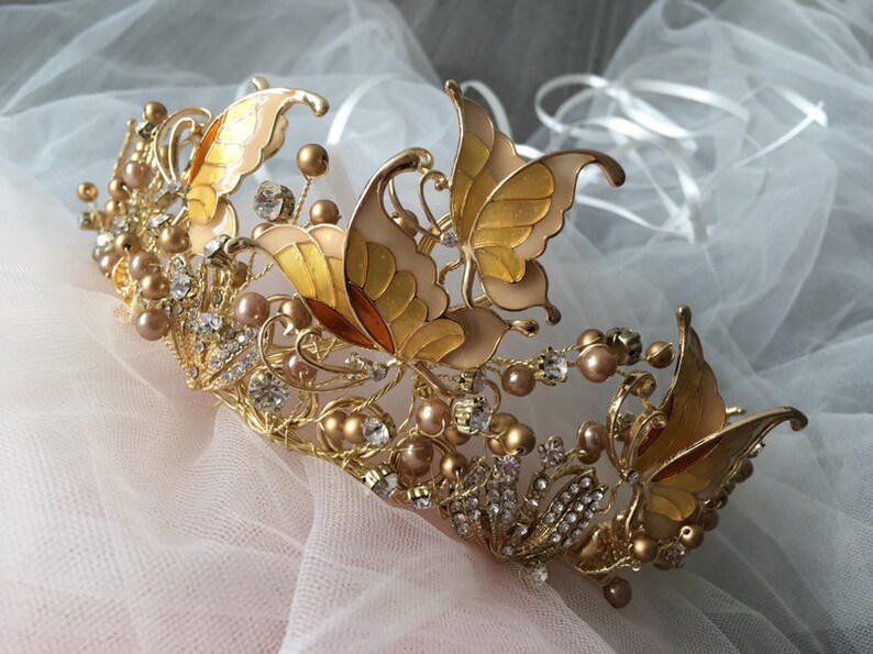 bridal hair fairy headpiece wedding crown brides headpiece bridal tiara hair accessory fairy crown Gold butterflies crown