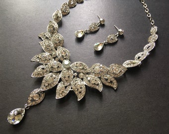 Kit Bijoux Mariée Strass - Collier & Boucles D'oreilles Argenté