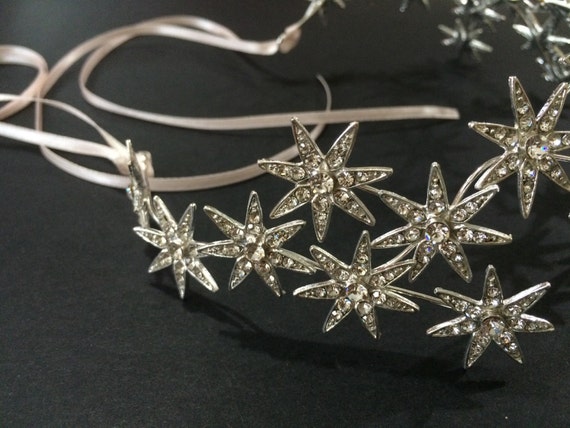 SALE - Crystal Starburst Wedding Tiara, Silver Bridal  display picture 1
