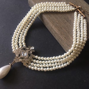 Vintage Style Necklace for Men Multi-layer Pearl Alloy Mask