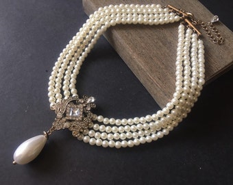 Pearl necklace wedding jewelry, 1920s wedding Gatsby flapper necklace, bridal jewelry, wedding brides, statement necklace, Victorian jewelry