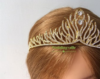 VENTA - Corona de oro, corona de flores, tiara de boda, tocado de novia, tiara de oro, tocado de boda, accesorio nupcial, corona de cristal